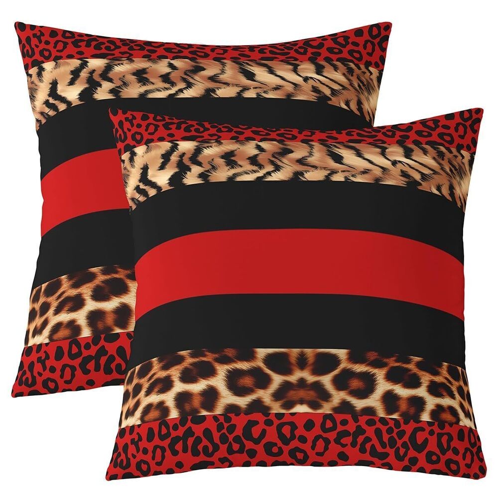 1183 Leopard Square Cushion Covers Set of 2 Boys Girls 18 x 18-Inch Fur